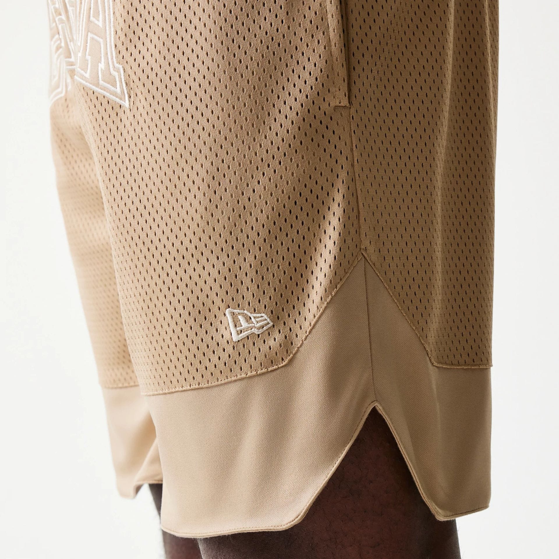 New Era Mesh Graphic Light Beige Oversized Shorts-kentox - Image 5