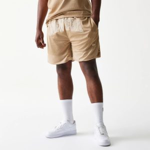 New Era Mesh Graphic Light Beige Oversized Shorts-kentox