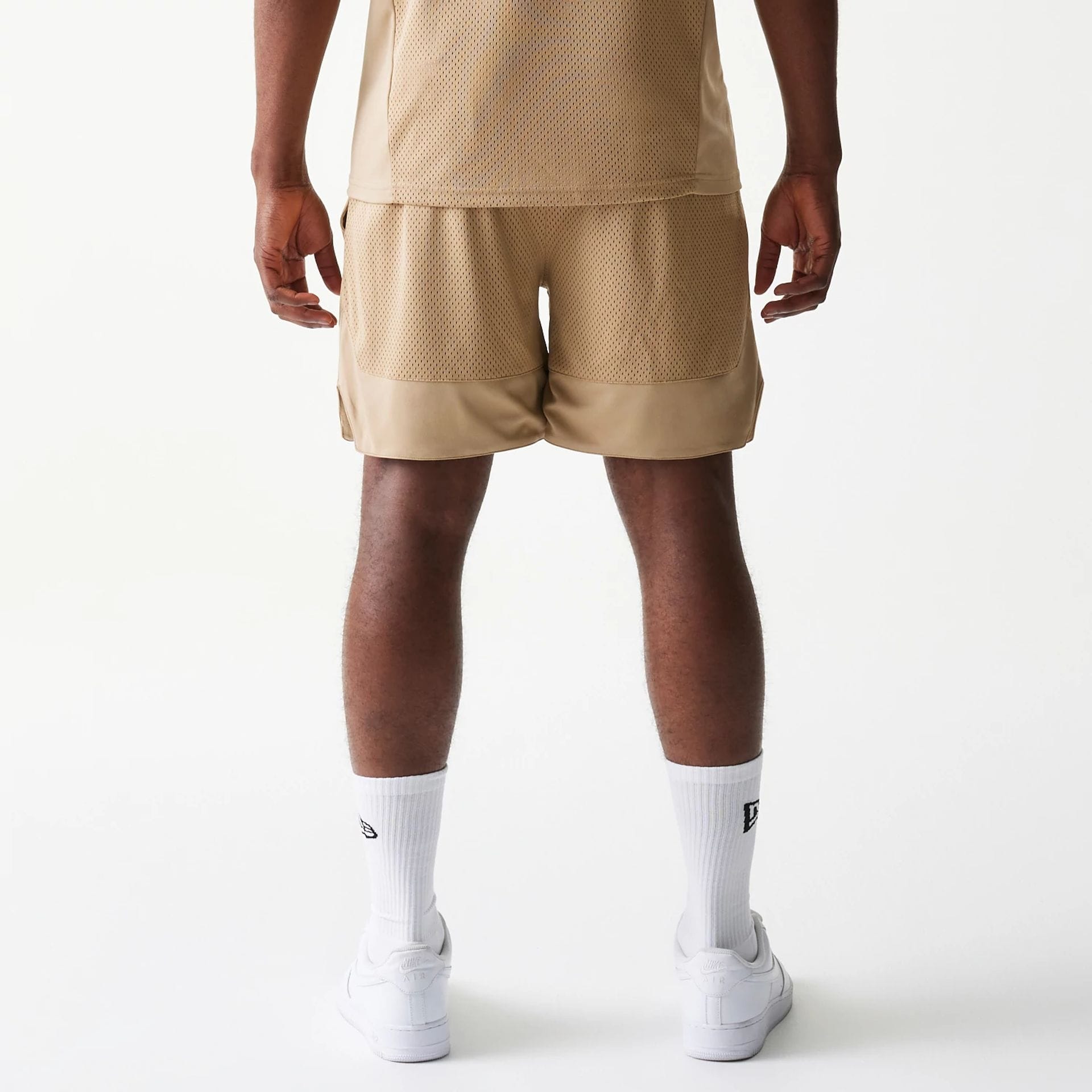 New Era Mesh Graphic Light Beige Oversized Shorts-kentox - Image 2