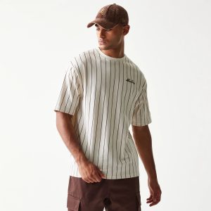 New Era Pinstripe Light Beige Oversized T-Shirt-kentox