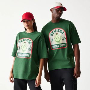 New Era Pear Fruit Graphic Dark Green Oversized T-Shirt-kentox