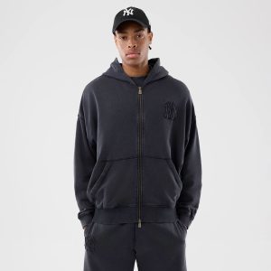 New York Yankees MLB Washed Black Full Zip Hoodie-kentox