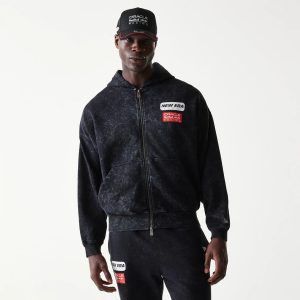 Red Bull Racing Dropped Shoulder Black Dropped Shoulder Full Zip Hoodie-kentox