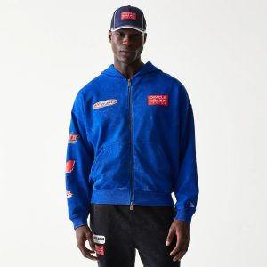 Red Bull Racing Graphic Blue Dropped Shoulder Full Zip Hoodie-kentox