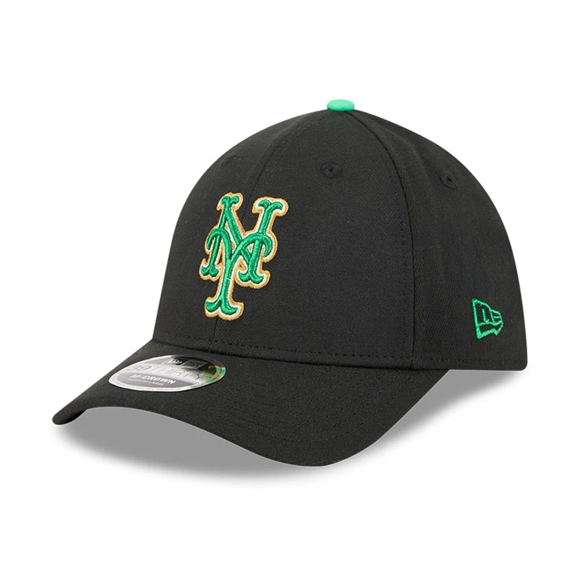Mets MLB Saint Patrick's Day Black 39THIRTY M-Crown A-Frame Stretch Fit Cap-kentox - Image 3