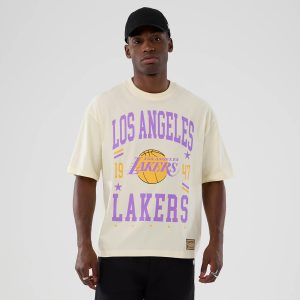 LA Lakers NBA Hardwood Classic Cream T-Shirt-kentox