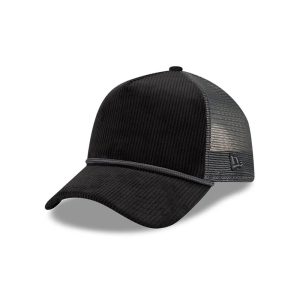 New Era Wide Cord Black 9FORTY A-Frame Trucker Adjustable Cap-kentox