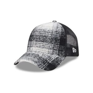 New Era White & Black Plaid 9FORTY A-Frame Trucker Adjustable Cap-kentox