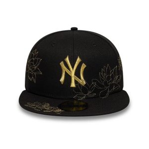 New York Yankees MLB Floral Black 59FIFTY Fitted Cap-kentox