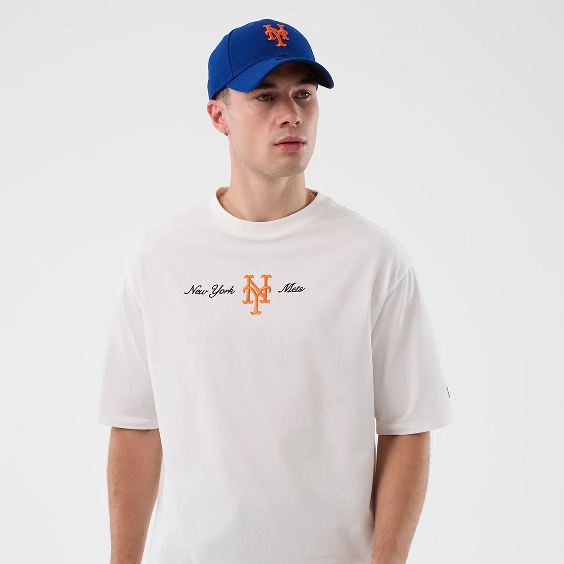 New York Mets MLB Script White Oversized T-Shirt-kentox - Image 4