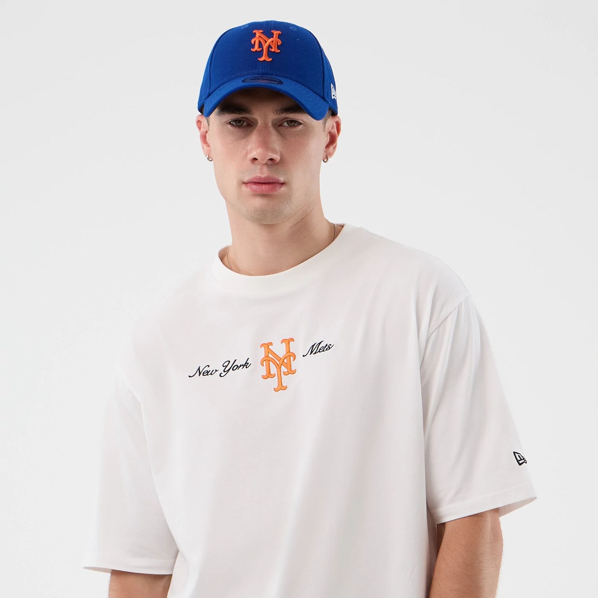 New York Mets MLB Script White Oversized T-Shirt-kentox - Image 3