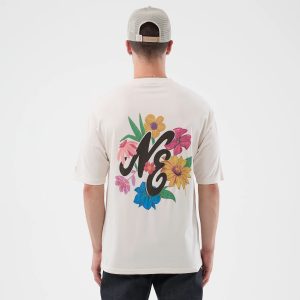 New Era Floral Graphic Open White Oversized T-Shirt-kentox