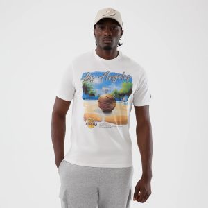 LA Lakers NBA Beach Graphic White T-Shirt-kentox