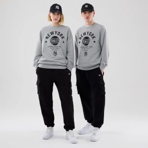New York Yankees MLB Graphic Grey Oversized Crew Neck Sweater-kentox