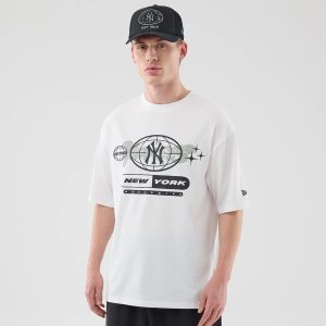 New York Yankees MLB Logo Graphic White Oversized T-Shirt-kentox