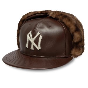 New York Yankees MLB Leather Brown Dogear 59FIFTY Fitted Cap-kentox