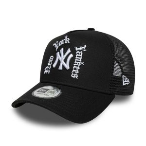 New York Yankees MLB Script Black 9FORTY A-Frame Trucker Adjustable Cap-kentox