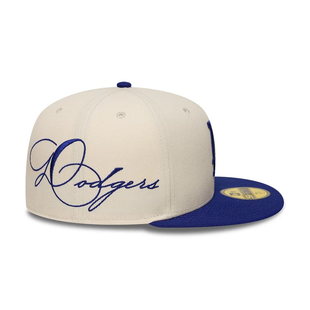 LA Dodgers MLB Side Script Cream & Blue 59FIFTY Fitted Cap-kentox - Image 3