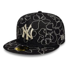 New York Yankees MLB Floral Denim Black 59FIFTY Fitted Cap-kentox