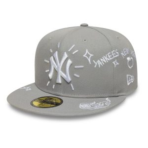 New York Yankees MLB Scribble Grey 59FIFTY Fitted Cap-kentox